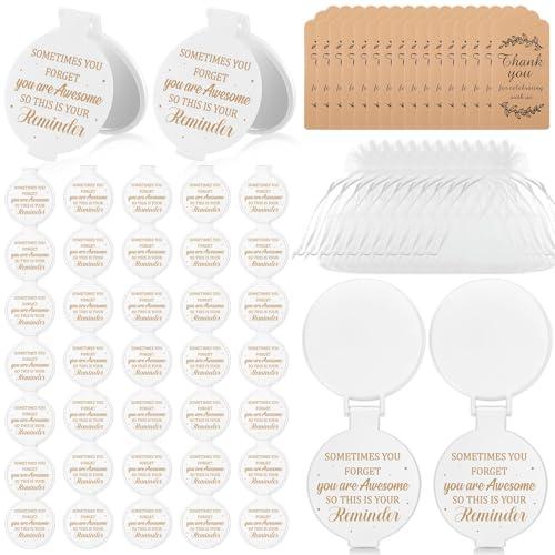 Geetery 50 Set 2.36 Inch Inspirational Compact Mirror Bulk Women Small Gifts Graduation Party Favors Purse Pocket Mirror with Thank You Tag Organza Bag for Teacher Coworker Employee(White)