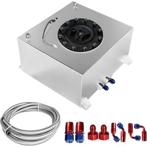 10 Gallon Fuel Cell Polished with Cap Level Sender 6AN 12FT CPE Fuel Line Kit Silver Aluminum