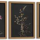 Framed 3Pcs Dark Botanical Wall Art Vintage Floral Prints 16x24 Inch