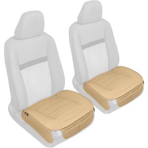 Motor Trend Seat Covers for Cars Trucks SUV, Faux Leather Beige Padded Seat Covers with Storage Pockets, Premium Interior Car Seat Cover, 2 x Front Seat Covers