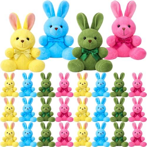 Poen 36 Pieces 4 Inch Easter Mini Bunny Plush Bunnies Stuffed Bulk Tiny Rabbit Stuffed Toys Bunny Party Favors Animals for Eggs Filler, Easter Baskets Filler, 4 Colors (Blue, Pink, Yellow, Green)