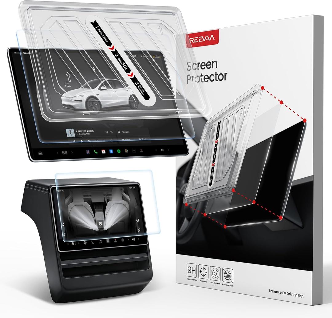 REEVAA Tesla Screen Protector for Model 3 2024–2026, 15.4" Matte, 2PCS | Anti-Glare, No Fingerprint, 1:1 Custom Fit, Easy Install with Auto-Align Dust-Removal Frame, 9H Aerospace Tempered Glass