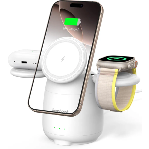 Magnetic Wireless Charger for iPhone, 3 in 1 Charging Station for iPhone Air/17/17 Pro Max/16/15/14, Charger Stand for Apple Watch Ultra 3/2, SE 3/2, 11/10/9/8/7, Airpods, SwanScout 707M (No Adapter)