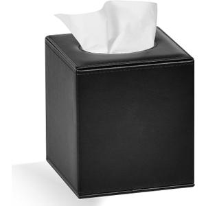 Tissue Box Cover Square Tissue Box Holder for Bathroom (Black)