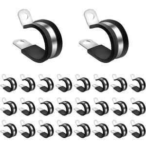 50pcs 1/2 Inch / 1.27cm Cable Clamps, Stainless Steel Insulated Clamp Wire Organizer Clips Mounting Cord Fastener Clips