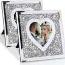 VOHJD Diamond Mirror Photo Frame For Photograph 4x4 inch Heart Shaped, Silver Crushed Diamond Glass Picture Frame, Decorative Frames, Tabletop Stand & Wall Hang Display, bling Home Decor