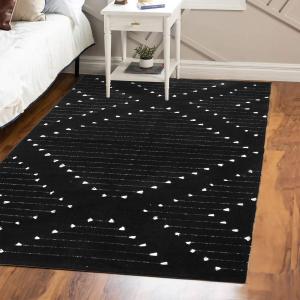 LIVEBOX Boho 4x6 Washable Rug for Bedroom,Black and White Living Room Rugs, Moroccan Cotton Woven Indoor Carpet,Large Throw Area Rug for Entryway Dining Room Porch