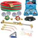 Cutting Torch Set Oxy Acetylene Torch Kit, Portable Gas Cutting Torch and Welding Kit with Acetylene Oxygen Gas Regulator Gas Hose Welding Glasses Storage Case and Accessories