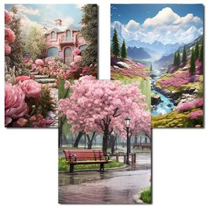 Axquilon 3 Pack Diamond Art Kits for Adults, Cherry Blossom Diamond Painting Kits for Adults Beginner, DIY 5D Full Drill Gem Art for Home Wall Decor 12x16 inch