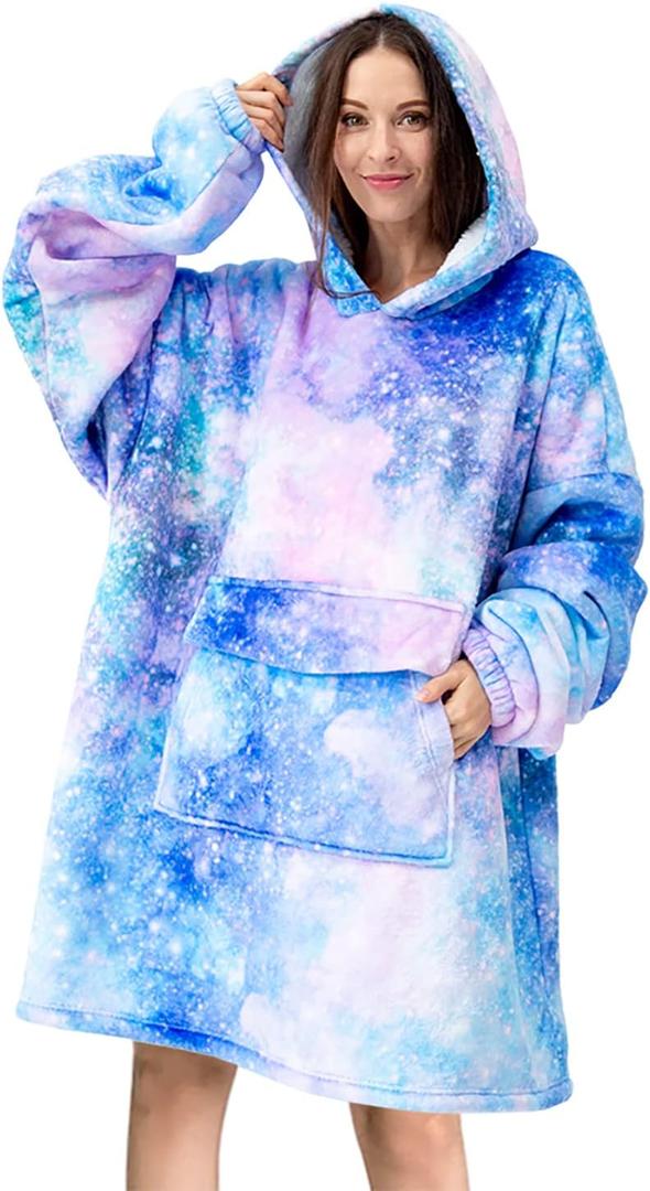 Fiosnow Galaxy Blanket Hoodies for Women and Men Adult Oversize Wearable Blanket Hoodies for Soft and Warm