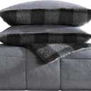Eddie Bauer - Queen Comforter Set, Microsuede Bedding with Soft Plush Faux Shearling Reverse, 3 Piece Bed Set with Matching Pillowcases (Cabin Plaid Grey)