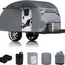Teardrop Camper Cover, Travel Trailer Cover Fits 8'-10' Trailers, 7 Layers Top Heavy Duty Camper Cover with Windproof Strap, RV Cover