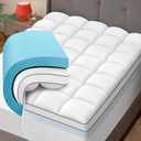 Dual Layer 4 Inch Memory Foam Mattress Topper King Size - 2 Inch Cooling Gel Memory Foam Plus 2 Inch Pillow Top Thick Mattress Pad - Pressure-Relieving Comfort (White (Medium Support))