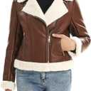 DIASHINY Women's Faux Shearing Fur Winter Coat Warm Thick Fur Lined Faux Leather Jacket (XL)