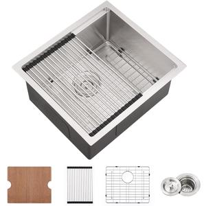 21x17 Inch Undermount Bar Sink - 16 Gauge Stainless Steel Single Bowl Workstation Prep Sink with Cutting Board