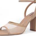 Easyfox Open Toe Chunky Heel Sandals for Women Ankle Strap 3 Inch High Heels Dress Wedding Block Shoes, Size 8