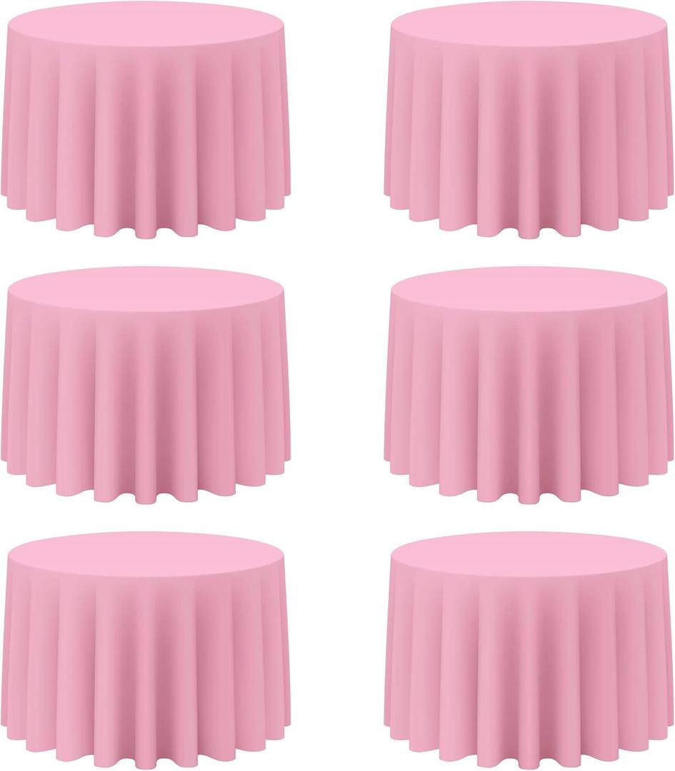 BRILLMAX 6 Pack Pink Round Tablecloths 108 Inch for 48” Tables - 150 GSM Polyester Fabric, Floor Length Drop, Water, Stain & Wrinkle Resistant Cloth Cover for Wedding Reception Banquet Dining