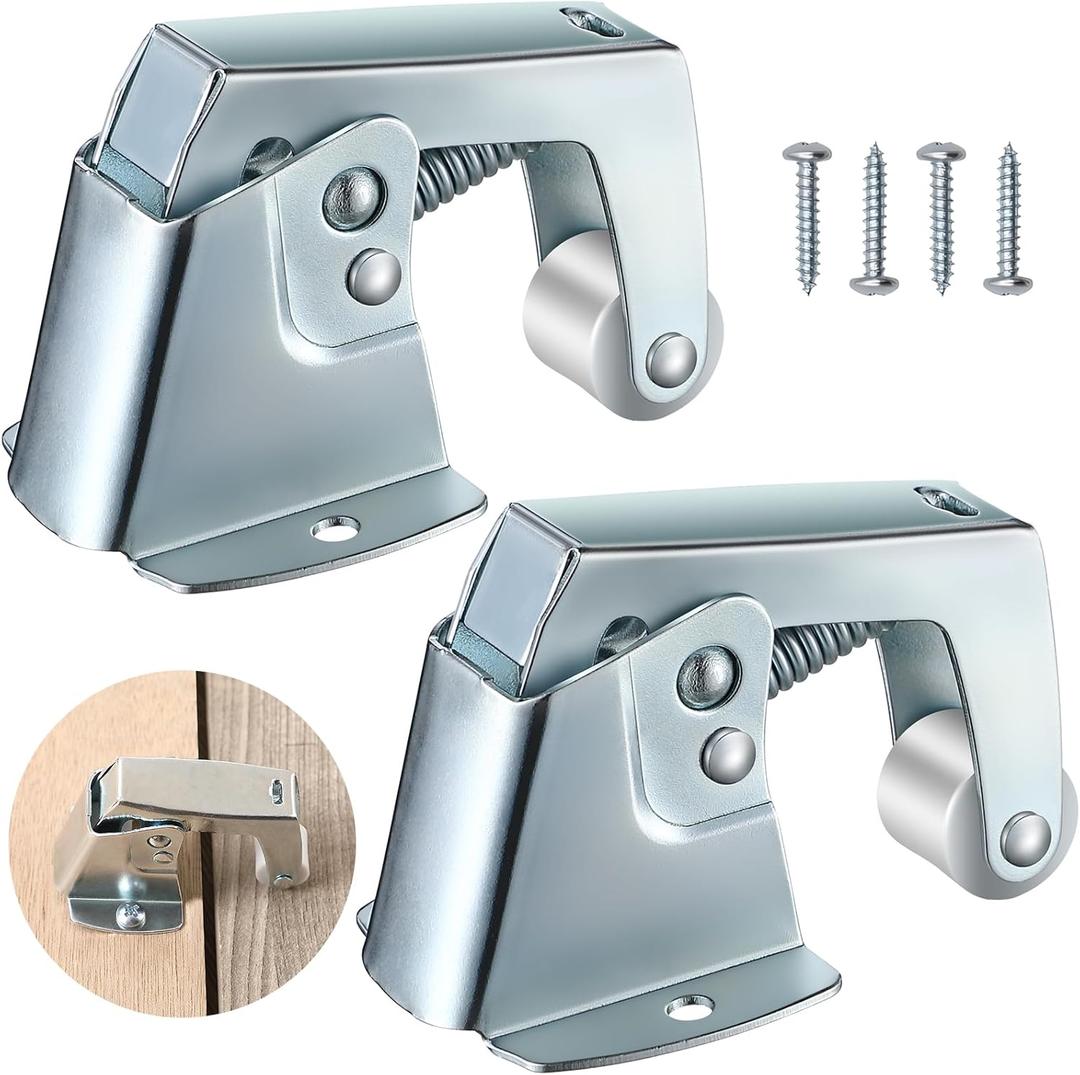Dreyoo 2 Pack Screen and Storm Door Catch, 1-3/4 inch wide base with 1-5/8 inch Projection, Screen Door Spring Loaded Catch for Hinged Swinging Doors, Cabinets and Cupboards Doors Zinc Plated (Sliver)