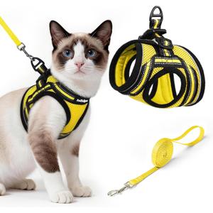 rabbitgoo Cat Harness and Leash Set for Walking Escape Proof, Adjustable Soft Kittens Vest with Reflective Strip for Cats, Comfortable Outdoor Vest, Bright Yellow, L