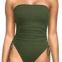 Yonique Women Strapless One Piece Swimsuit Tummy Control Bandeau Bathing Suit Cheeky Swimwear (Medium, Army Green)