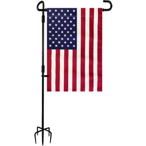 TOPFLAGS Garden Flag Stand with American Flag Garden Flag Heavy Duty Metal Yard Flag Holder Pole Stake Small Flag Stands for Garden Flags 12 x 18 with Clips and Stopper