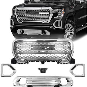 Grille Set 5pcs Compatible with GMC Sierra 1500 AT4/Denali 2019 2020 2021 Front Upper Grill + Front Lower Bumper Grille Plate+ Fog Light Bezels + Camera Bracket (Chrome)