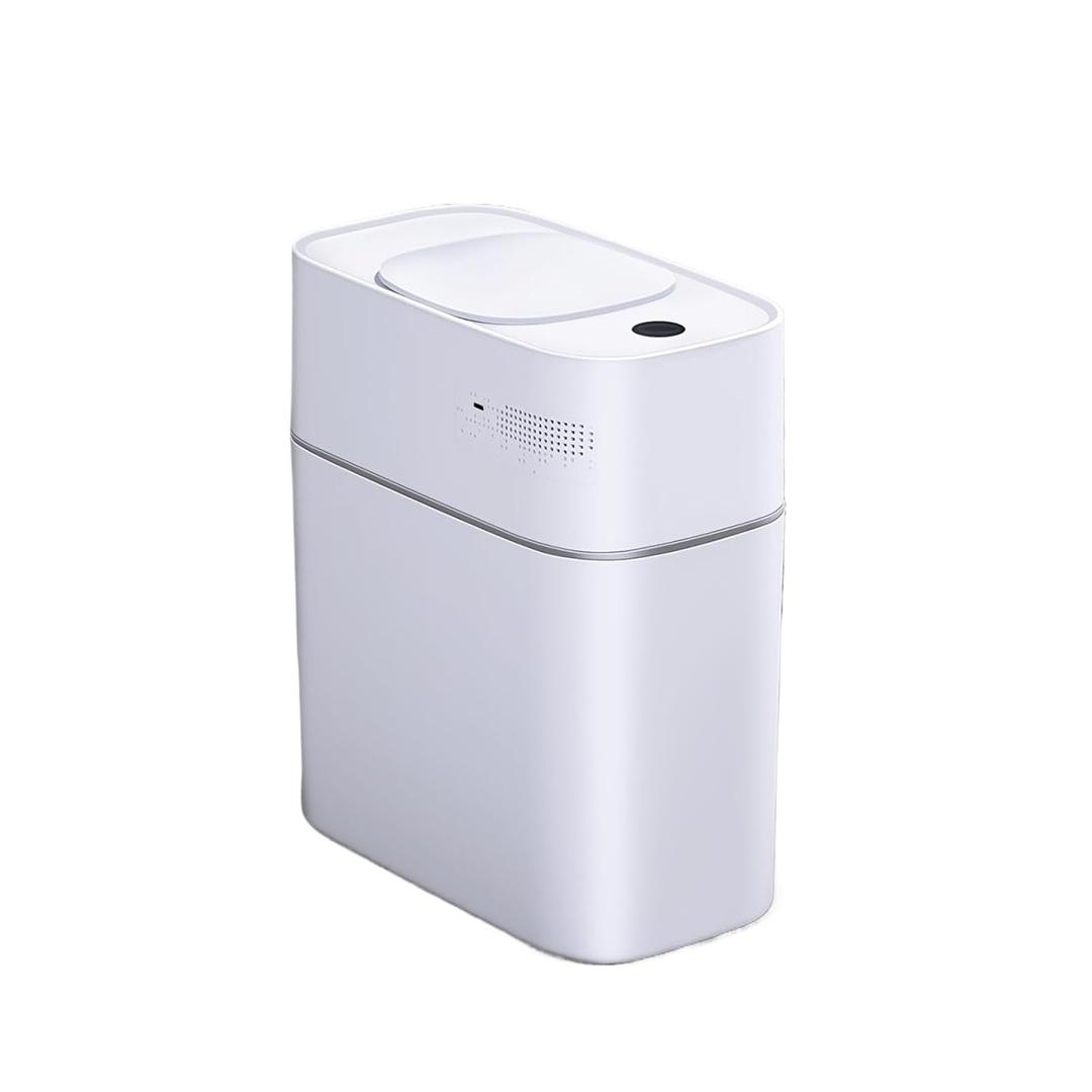 3.8Gal/14L 2Gen Touchless Smart Trash Can, Auto Expand Bag Slim Design, for Bathroom Kitchen Office RV Toilet Bedroom(1PC Smart Trash Can (White))