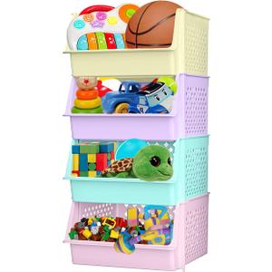 Large Stackable Storage Bins Open Front for Pantry Storage, 4 Pack - Multi
Sturdy Plastic, Easy Stacking, Open Front Access, Ventilated Sides, Vertical & Space Saving Pantry Organizers and Storage Bin