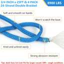 3/4" x 25' Dock Lines 4 Pack, Boat Dock Lines Double Braided Mooring Ropes with Pre-Spliced 15" Loop, Boat Rope Marine Rope High Strength for Docking Tie Down (Lake Blue)