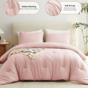 Blush Pink Queen Comforter Set for Girls, 3 Pieces Women Solid Breathable Quilted Bedding Sets, Luxury Soft Bed Set with Down Alternative Comforter All Season (1 Comforter & 1 Pillowcases
