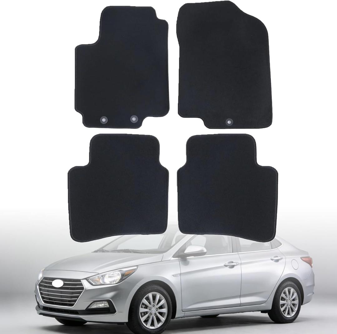 GXARTS Car Waterproof Floor Mats Carpet Full Set Compatible with Hyundai Accent 2012 2013 2014 2015 2016 2017 | All-Weather Protect, Black Velour Automobile Floor Liner Accessories