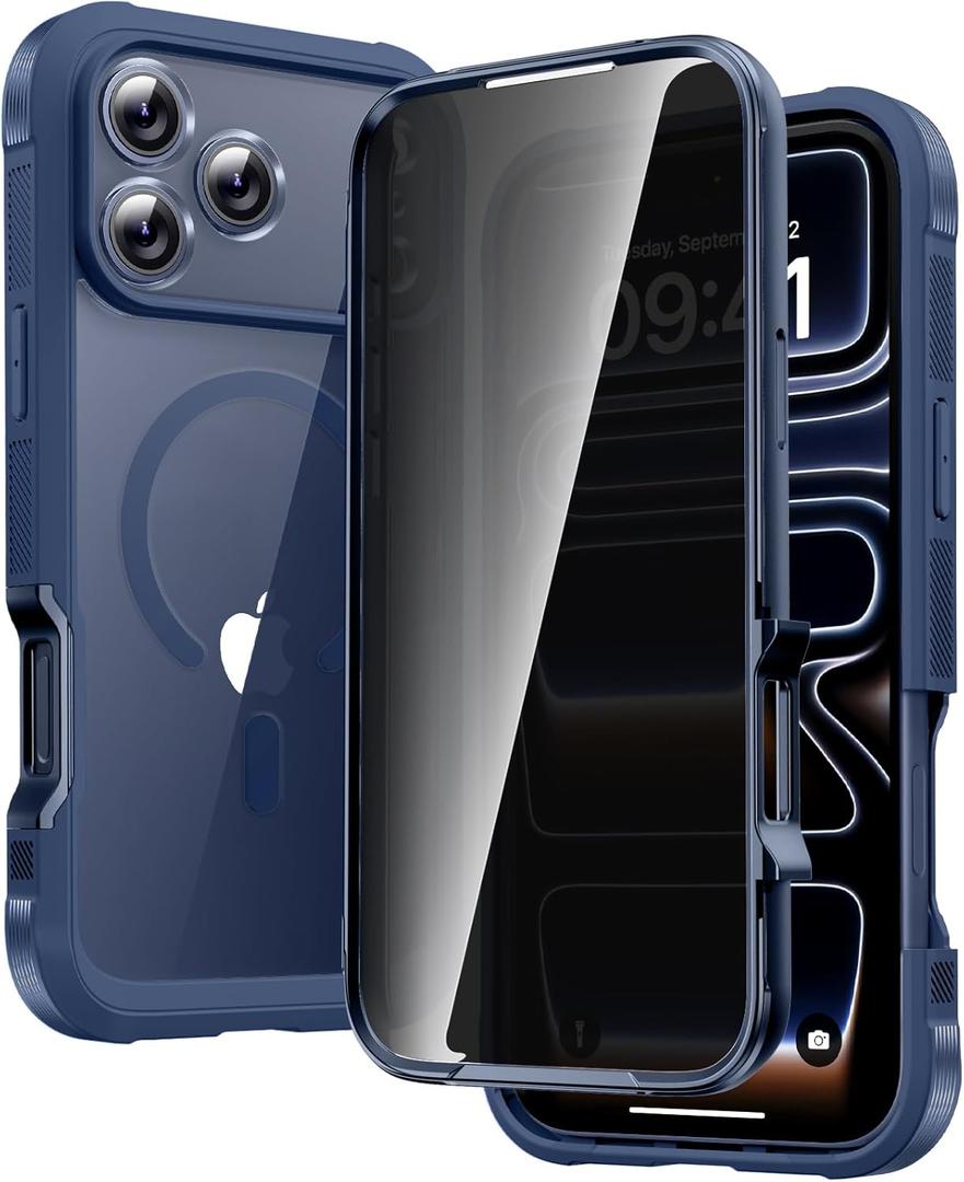 Diaclara Magnetic Designed for iPhone 17 Pro Case 6.3'' [Full Camera Protection] Full Body Bumper,[Compatible with MagSafe] Phone Case w/Built-in Privacy Screen Protector,Deep Blue