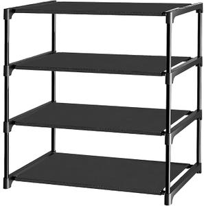 Chasinglee Shoe Rack,4 Tier Shoe Organizer,Closet Organizers and Storage,Entryway Shoe Storage,Storage and Organization Metal Organiser with Dustproof and Waterproof Sheet（Black）