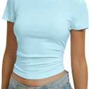 Women Casual Basic T Shirts Top Y2k Crop Tops Trendy Tight Tshirts Tee Slim Fit Clothes (3X-Large)