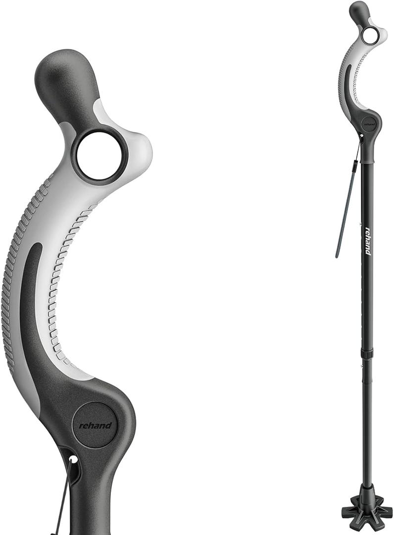 REHAND Adjustable Walking Cane for Seniors Adults - Ergonomic Anti-Slip Grip, 10 Height Settings (40"-49"), 350lbs Weight Capacity, Self-Standing Foldable Cane with Enhanced Anti Slip Base (Black)