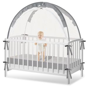 Crib Tent to Keep Baby from Climbing Out - Crib Net to Keep Baby in - Pop Up Breathable Cribs Cover - Canopy with Upgrade Strong Mesh and Durable Zipper (Grey, Lager) (Gray)