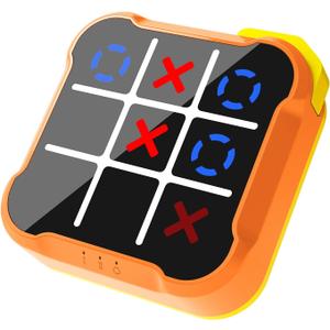 3 in 1 Electronic Tic Tac Toe Game, Handheld Puzzle Game, Brain Teaser Games, Portable Learning Toy, Office Break Queue Time, Birthday for Kids Adult (Orange)