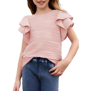 blibean Girls Ruffled Short Sleeve Textured Tops Shirts Size 6-7 Years (M)