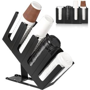 Coffee Cup Holder, 4 Compartment K Cup Holder for Coffee Station Bar, Adjustable Cup Organizer for Countertop, 17" L x 4" W x 18.5" H Paper Holder for Restaurant, Breakroom, K Cup Shop, Black
