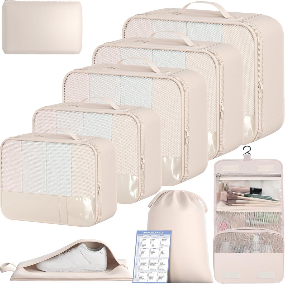BAGAIL 9 Set Packing Cubes Luggage Packing Organizers for Travel Accessories (Cream)