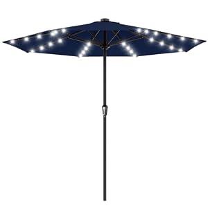 AreShark 11FT Large Patio Umbrella with Solar Lights, Lighted Solar Umbrella with Crank, Outdoor Table Market Umbrellas for Garden, Deck, Backyard, Pool and Beach, Navy