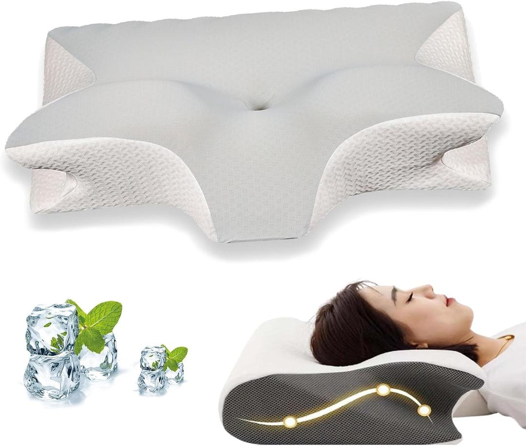 Dreamers Relief Pillow - Dreamers Pillow, Relief Side Sleeper, Premium Contour, Premium Ergonomic Side Sleeper for Back Stomach (White Gray)