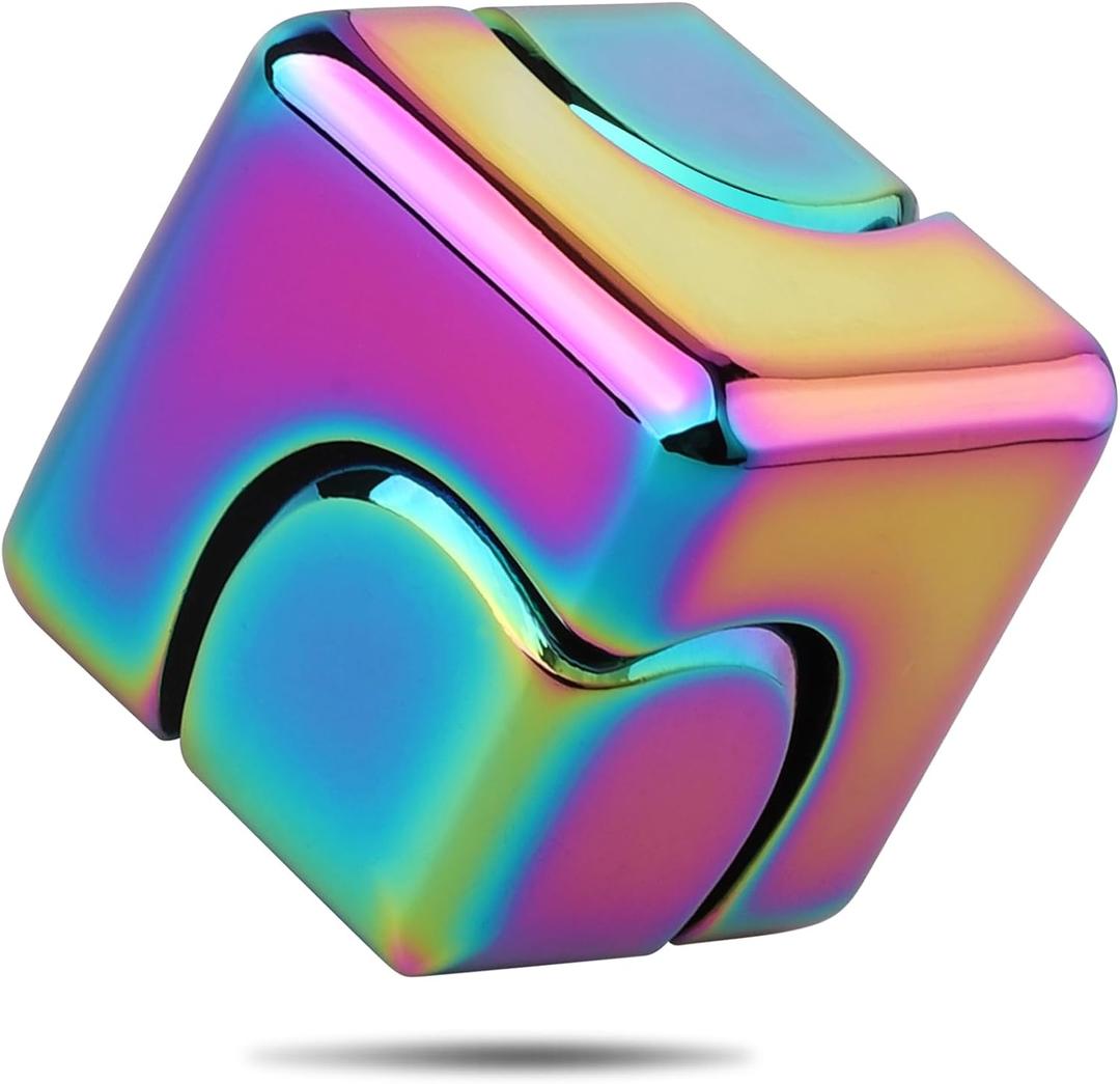 Dilabnba Infinity Cube Fidget Spinner Toy for Kid Adult, Metal EDC Fidget Block Figner Spinner 4 in 1 Focus Spinning Toy, Cool Sensory Desk Gadget Stress Relief Gift for Boy Girl Teen Men (Rainbow)