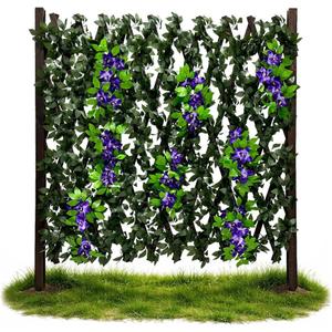 86 York Expandable Wooden Privacy Fence with Artificial Flowers & Greenery, In-Ground Decorative Outdoor Privacy Screen to Hide AC Units & Trash Cans, Garden & Yard Decor Panel