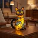 Cat Lamp,2026 New Series Art Desk Lamp, Dyed Resin Vintage Cat Lamp, Resin Bedside Table Lamp, Cute Pet Cat Theme LED Desk Lamp, for Bedroom, Warm Animal Night Light, Home Decor & Gift(A)