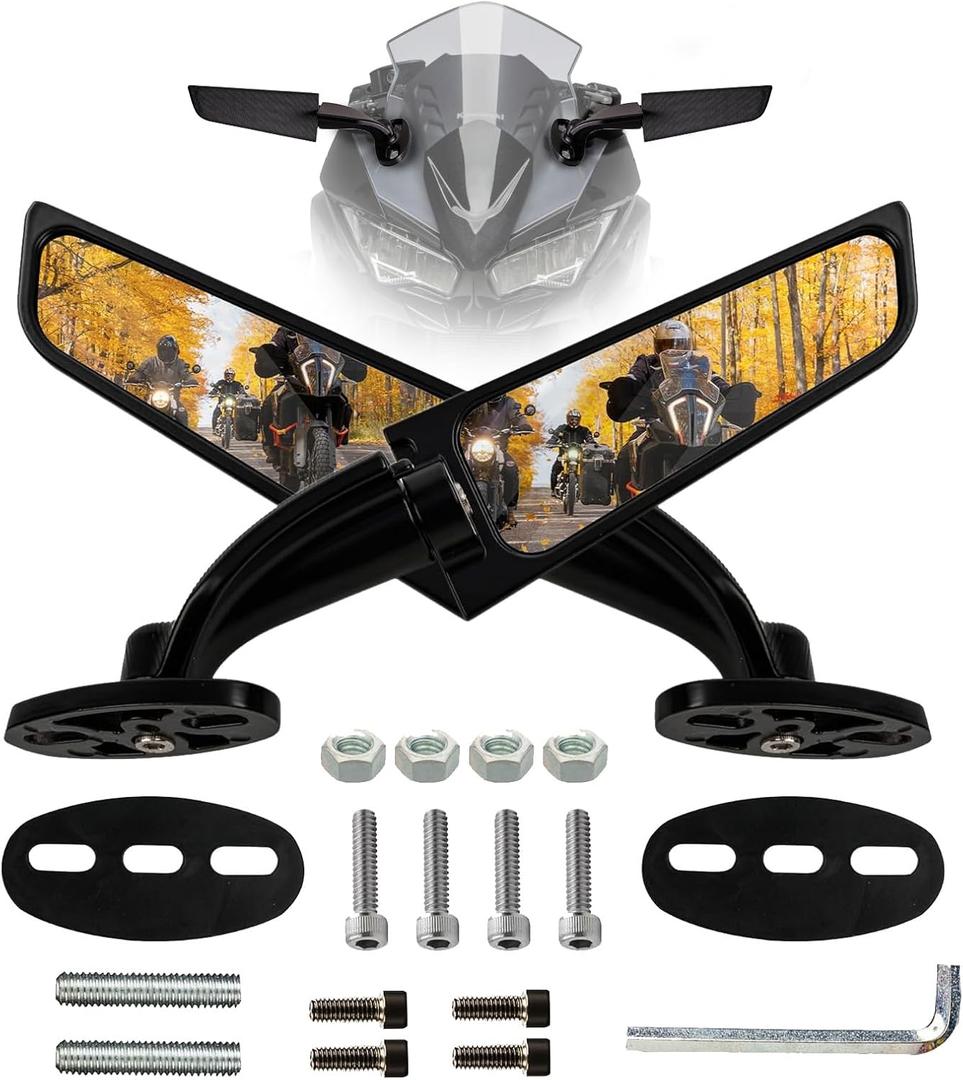 BlueStars Stealth Wind Wing Motorcycle Rearview Mirrors 360 Rotating Side Mirrors  Compatible with Sport Bikes Kawasaki Ninja 650 2025 Ninja 500 Ninja 300 400 2026 ZX6R ZX10R ZX4RR ZX4R GSXR