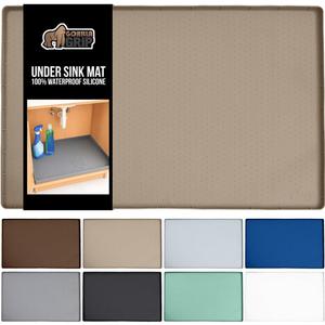 GORILLA GRIP Waterproof Silicone Under Sink Mat with Raised Lip for Kitchen and Bathroom, 34 x 22 in, Cabinet Shelf Liner Stay in Place Mats Dishwasher Safe Drawer Liner, Organizer Tray, Beige