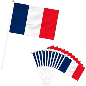50 Pack France Hand Held Mini Flags, Small French Stick Flags with Pole, International Country Flags, Festival Events, Parades, Patriotic, Indoor and Outdoor, Party Decorations (France)
