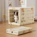 Collapsible Dog Crate for Large/Medium Dogs - 36" L Foldable Dog Cage No-Tool Assembly, Travel Dog Crate with 2 Wheels - Easy to Carry, Space-Saving, Indoor Outdoor Use, Cream, 36.4”L*22.84”W*25.8”H
