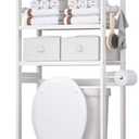 Cozivolife Over The Toilet Storage with 2 Baskets, 4-Tier Bamboo Organizer Rack with Paper Holder & 4 Hooks & Waterproof Feet Pad,Freestanding Shelf for Bathroom(White)